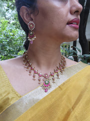 Lotus kundan maatapatti with earrings, SET-Silver Neckpiece-PL-House of Taamara