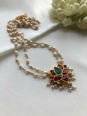 Lotus rice pearls Mala-Silver Neckpiece-PL-House of Taamara