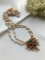 Lotus rice pearls Mala-Silver Neckpiece-PL-House of Taamara
