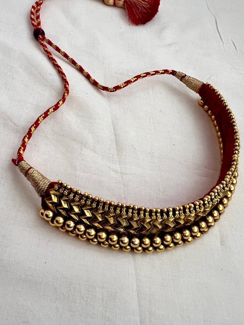 Antique gold polish thussi-Silver Neckpiece-CI-House of Taamara