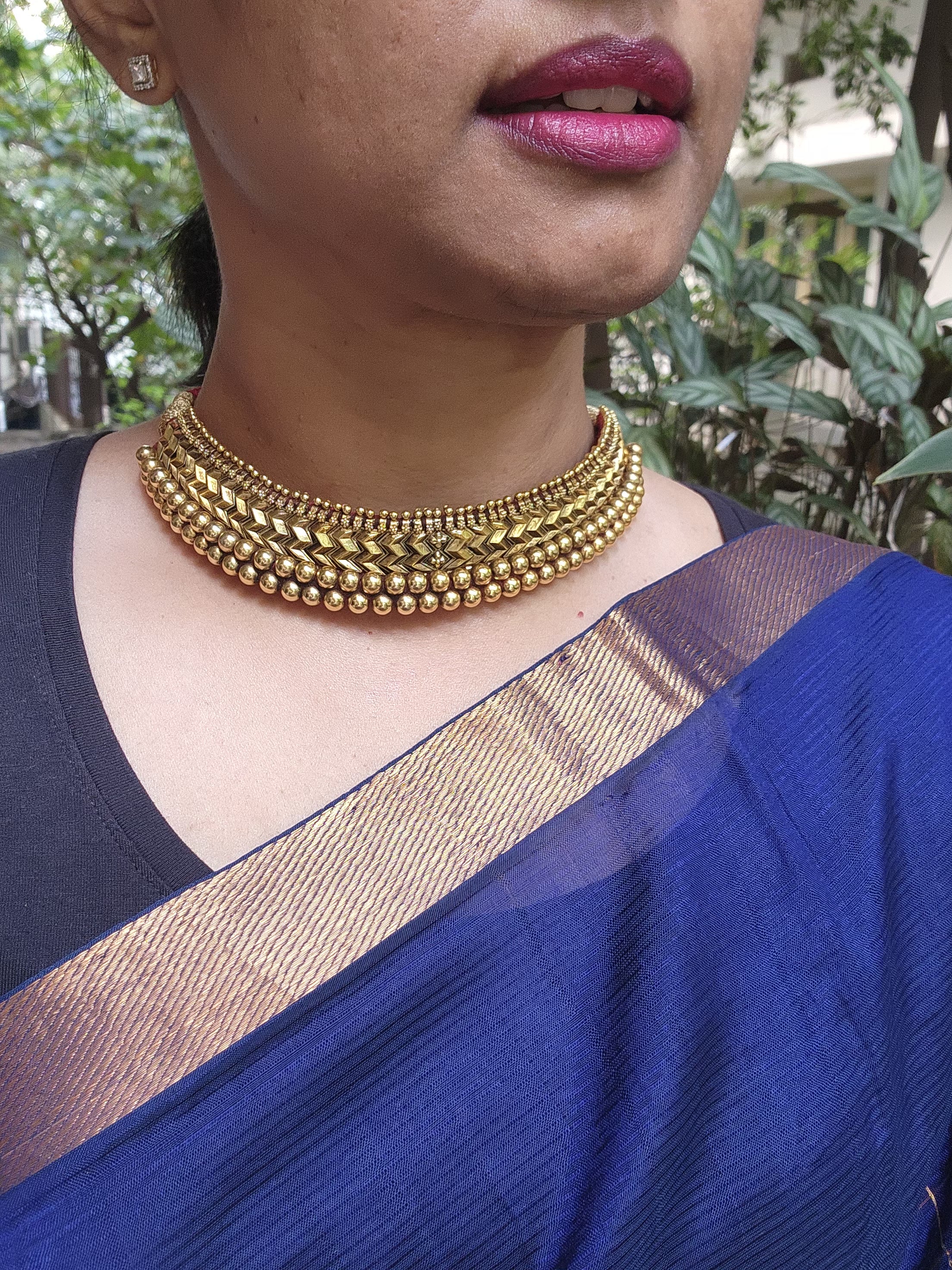 Antique gold polish thussi-Silver Neckpiece-CI-House of Taamara