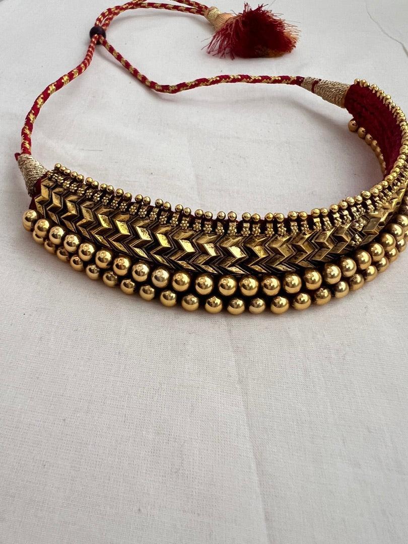 Antique gold polish thussi-Silver Neckpiece-CI-House of Taamara