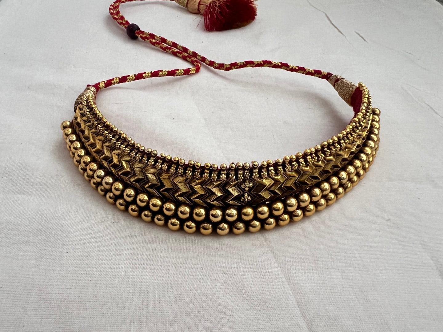 Antique gold polish thussi-Silver Neckpiece-CI-House of Taamara