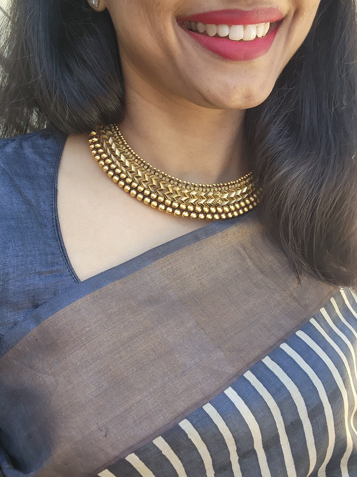 Antique gold polish thussi-Silver Neckpiece-CI-House of Taamara