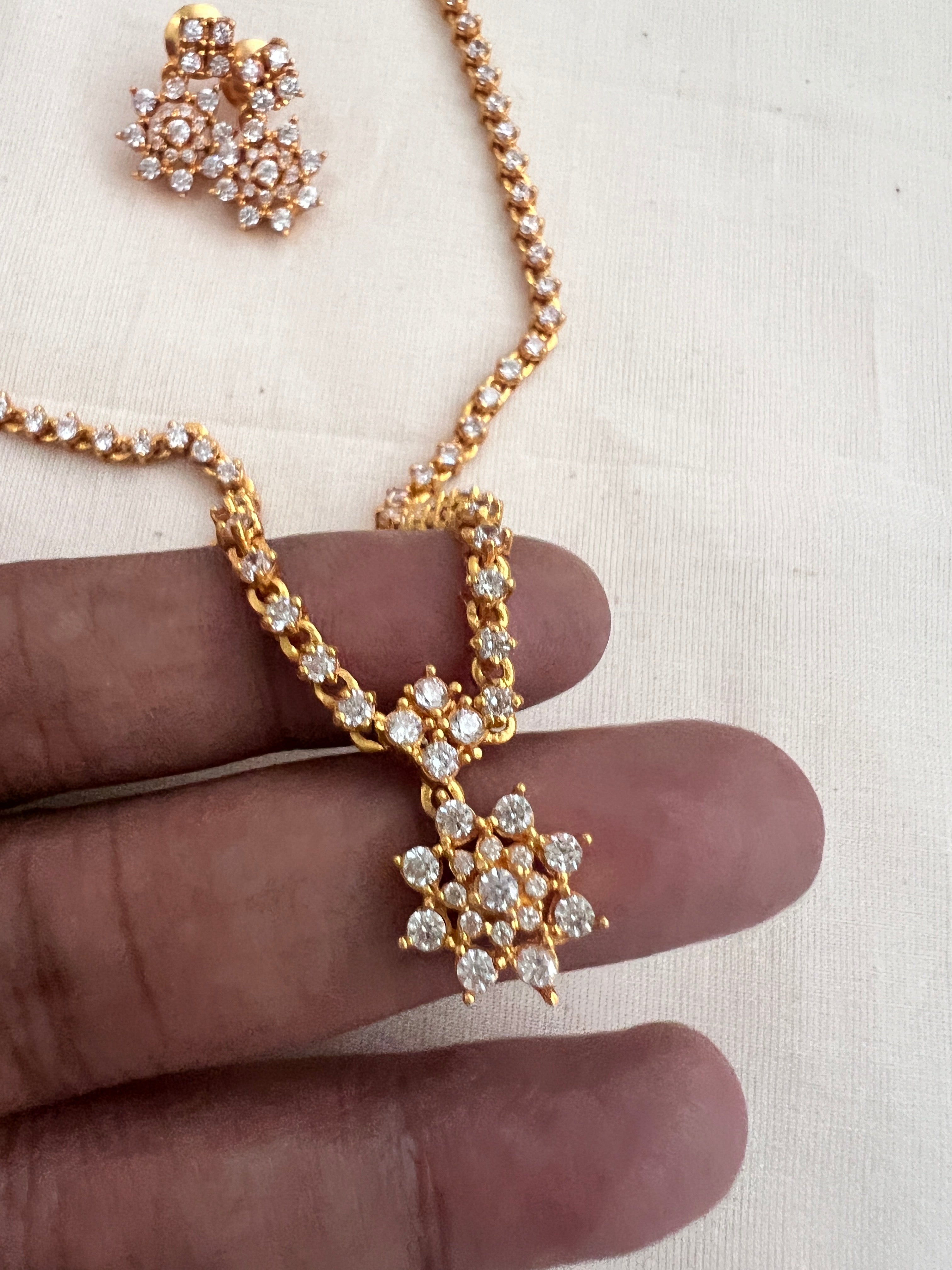 (Made To Order) Gold polish zircon necklace with earrings, SET-Silver Neckpiece-CI-House of Taamara