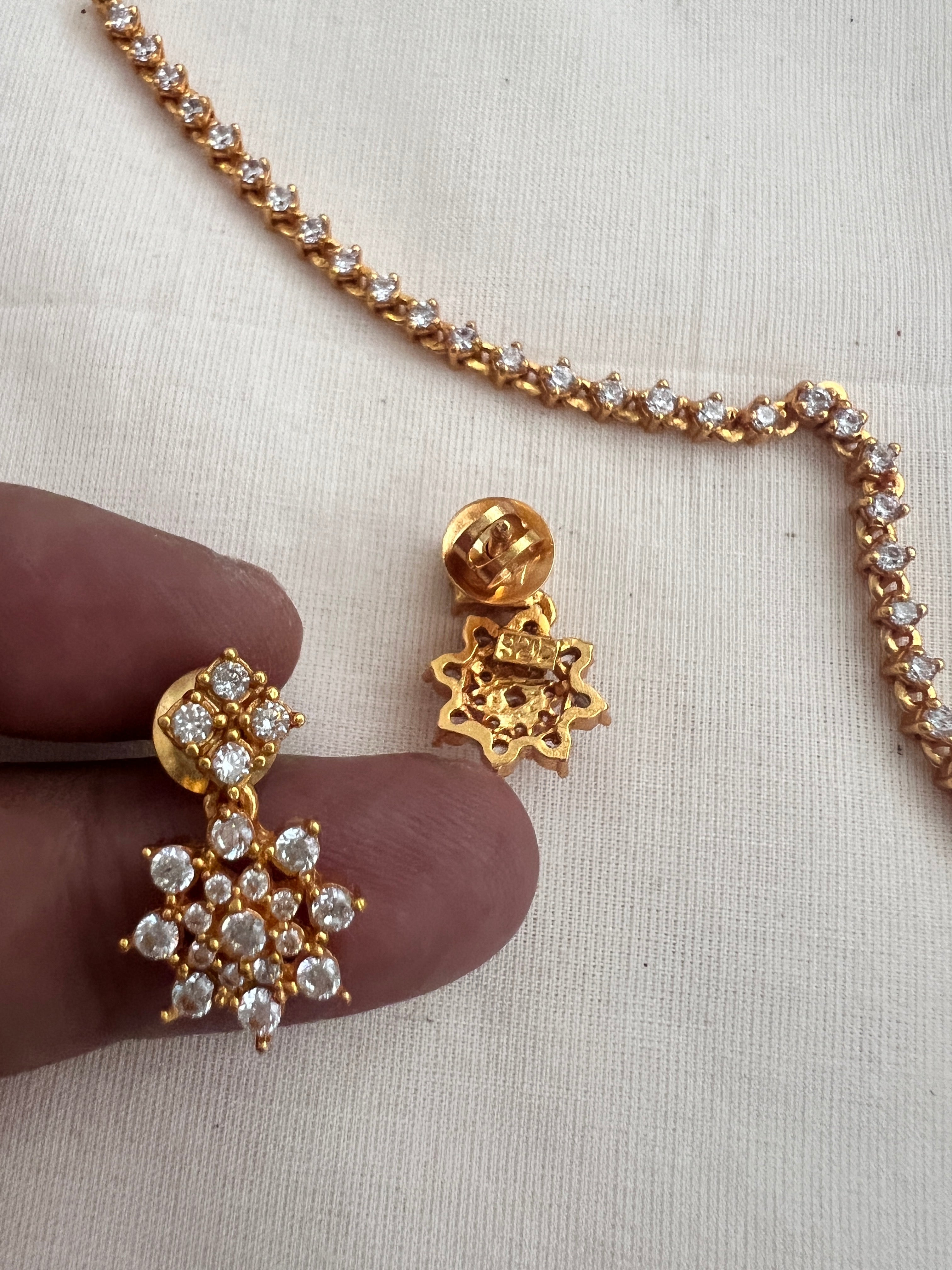 (Made To Order) Gold polish zircon necklace with earrings, SET-Silver Neckpiece-CI-House of Taamara