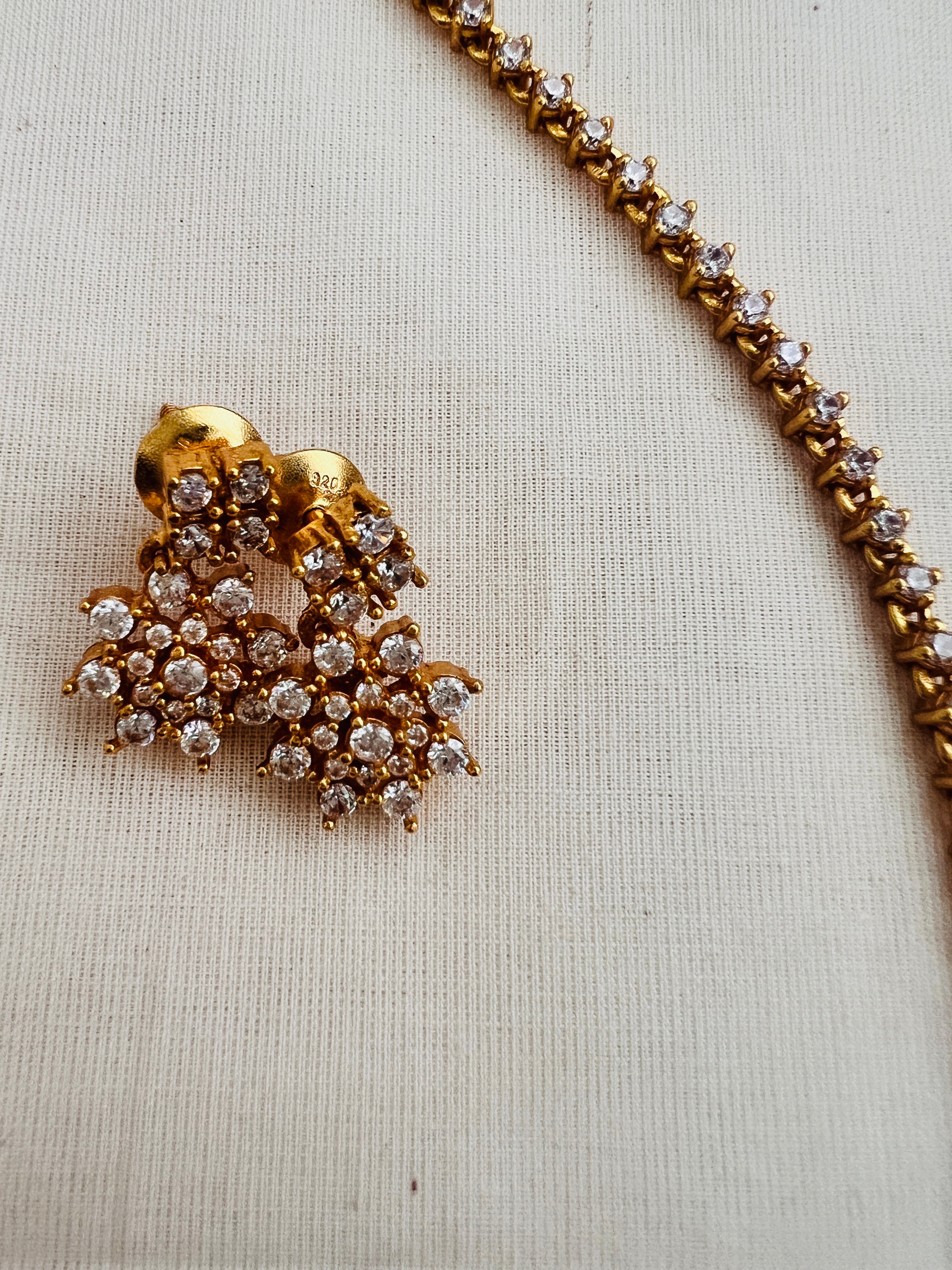 (Made To Order) Gold polish zircon necklace with earrings, SET-Silver Neckpiece-CI-House of Taamara