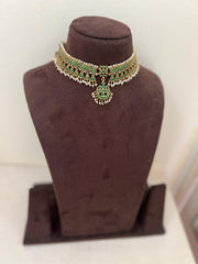 (Made To Order) Green kundan matha patti, SET-Silver Neckpiece-PL-House of Taamara