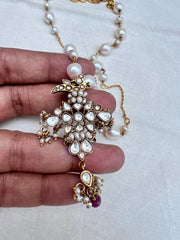 (Made To Order) Kundan peacock pendant with pearls necklace-Silver Neckpiece-PL-House of Taamara