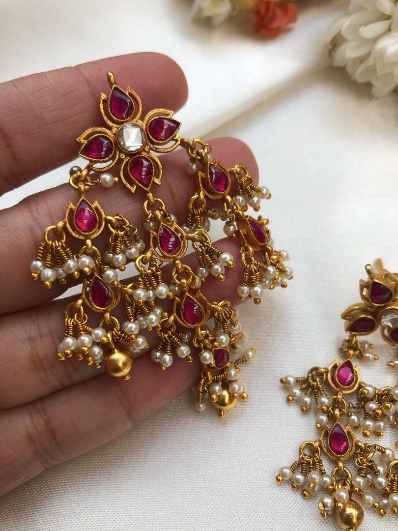 (Made To Order) Kundan & ruby flower earrings-Earrings-PL-House of Taamara