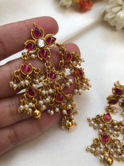 (Made To Order) Kundan & ruby flower earrings-Earrings-PL-House of Taamara