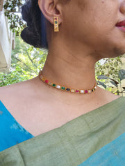 (Made To Order) Navaratan Necklace Set-Silver Neckpiece-PL-House of Taamara