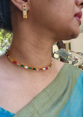 (Made To Order) Navaratan Necklace Set-Silver Neckpiece-PL-House of Taamara