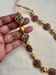 (Made To Order) Reversible Gold polish kundan, ruby & emerald with gold beads necklace-Silver Neckpiece-CI-House of Taamara