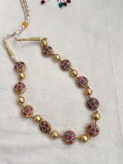 (Made To Order) Reversible Gold polish kundan, ruby & emerald with gold beads necklace-Silver Neckpiece-CI-House of Taamara