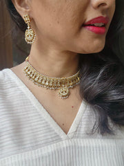 (Made To Order) White kundan maatapatti with earrings, SET-Silver Neckpiece-PL-House of Taamara