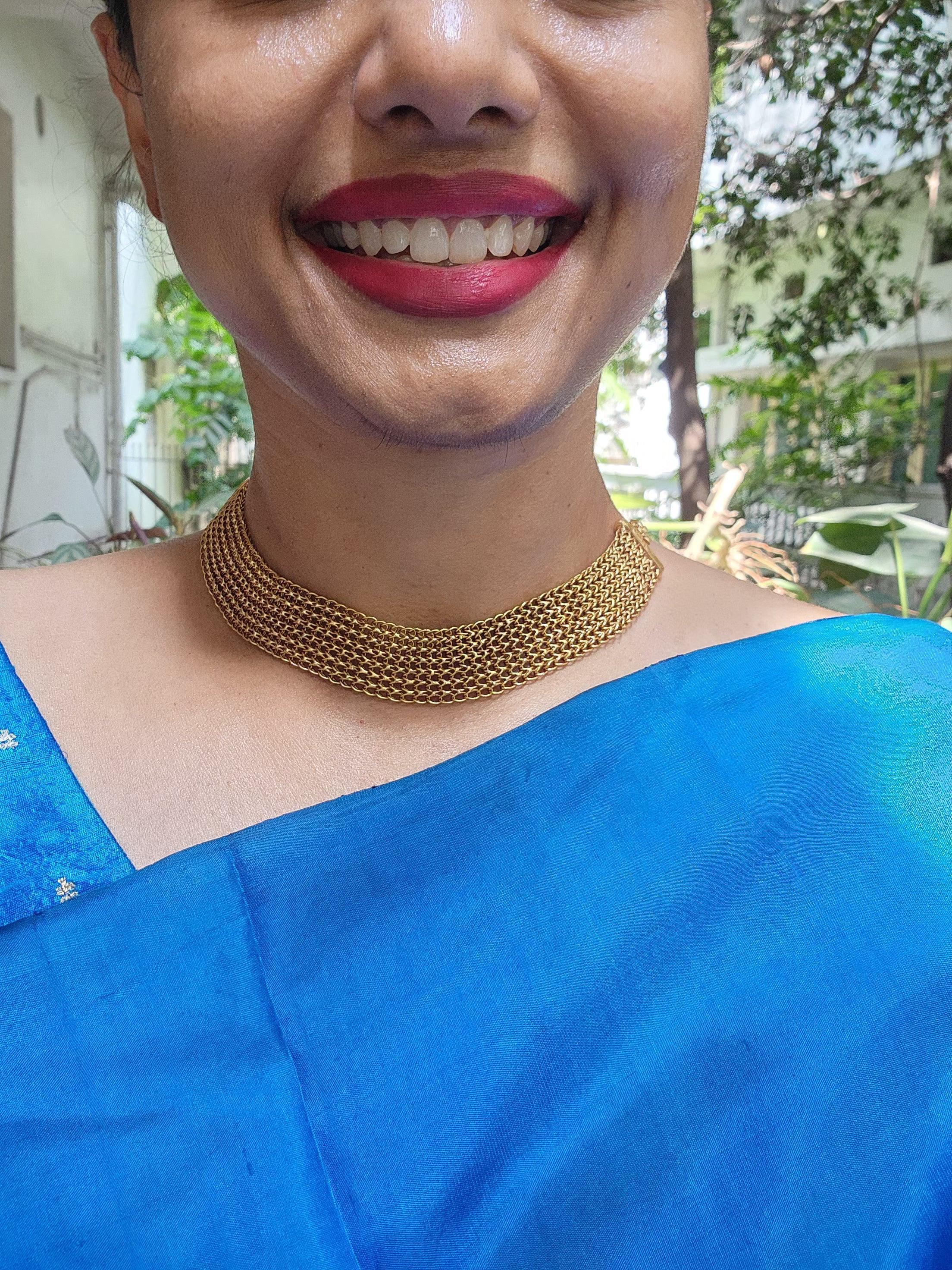 Mesh necklace with detachable kundan, ruby, emerald with pearls & jade beads pendant-Silver Neckpiece-CI-House of Taamara