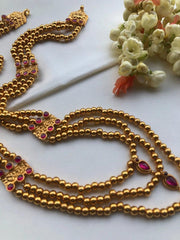 Mohan mala beads with ruby 3 layered necklace-Silver Neckpiece-pl-House of Taamara
