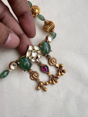Mohan mala with green beads with kundan-Silver Neckpiece-CI-House of Taamara