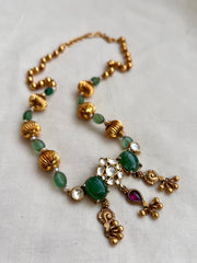 Mohan mala with green beads with kundan-Silver Neckpiece-CI-House of Taamara