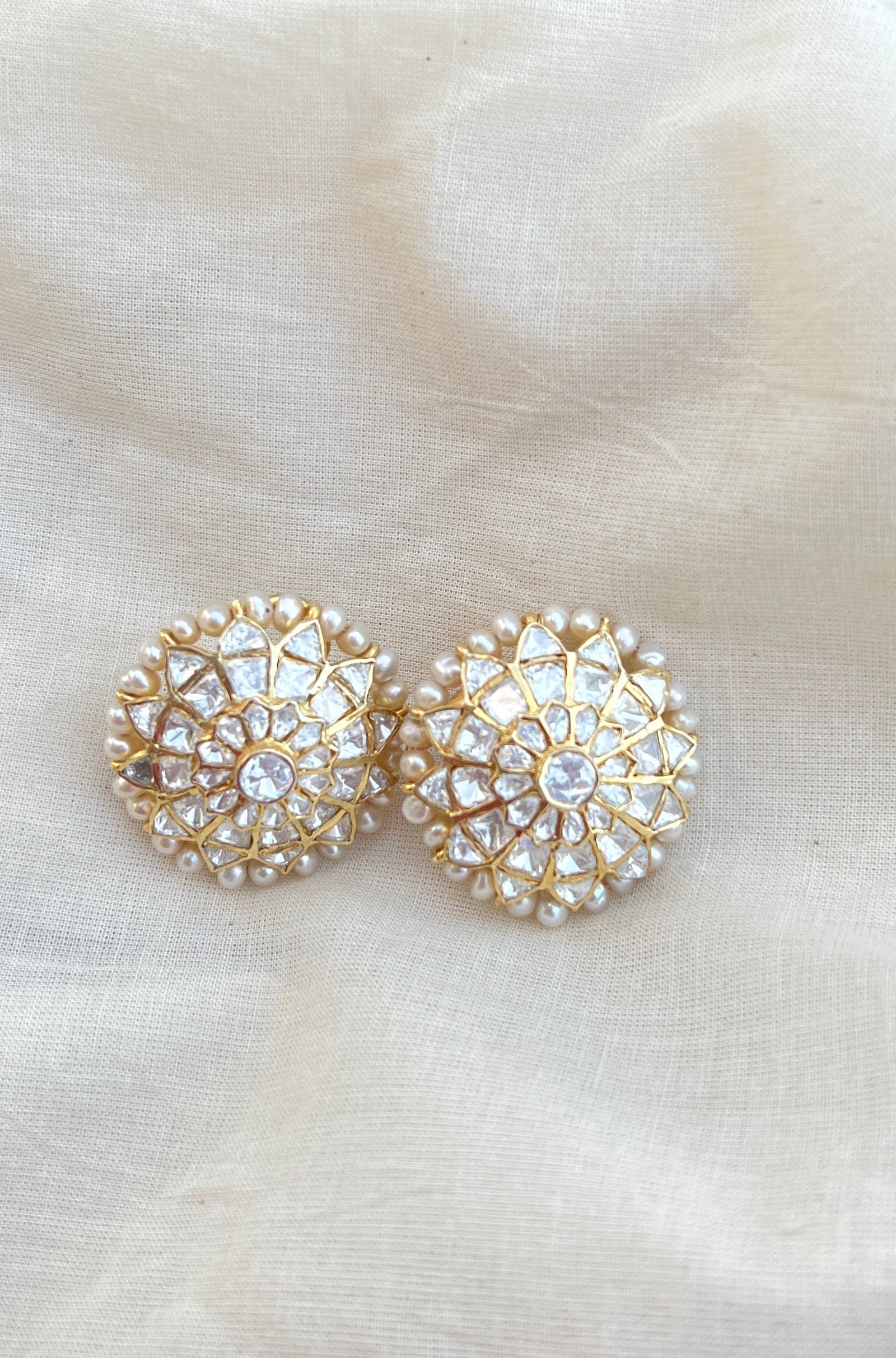 Moissanite and Pearl big stud-Silver earrings-EZ-House of Taamara