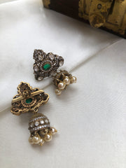 Moissanite jhumkas with pearls & emerald-Earrings-PL-House of Taamara