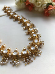 Moissanite kundan necklace with pearls bunch-Silver Neckpiece-PL-House of Taamara