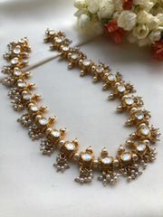 Moissanite kundan necklace with pearls bunch-Silver Neckpiece-PL-House of Taamara