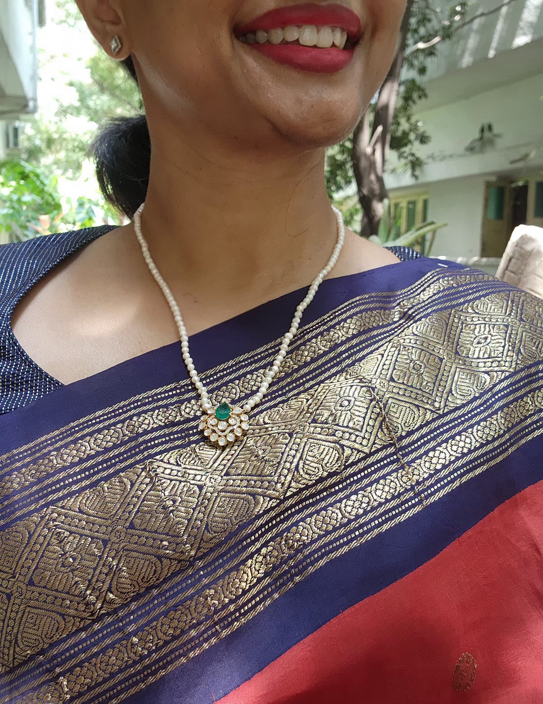 Moissanite pendant with pearls mala-Silver Neckpiece-PL-House of Taamara