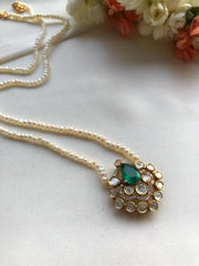 Moissanite pendant with pearls mala-Silver Neckpiece-PL-House of Taamara