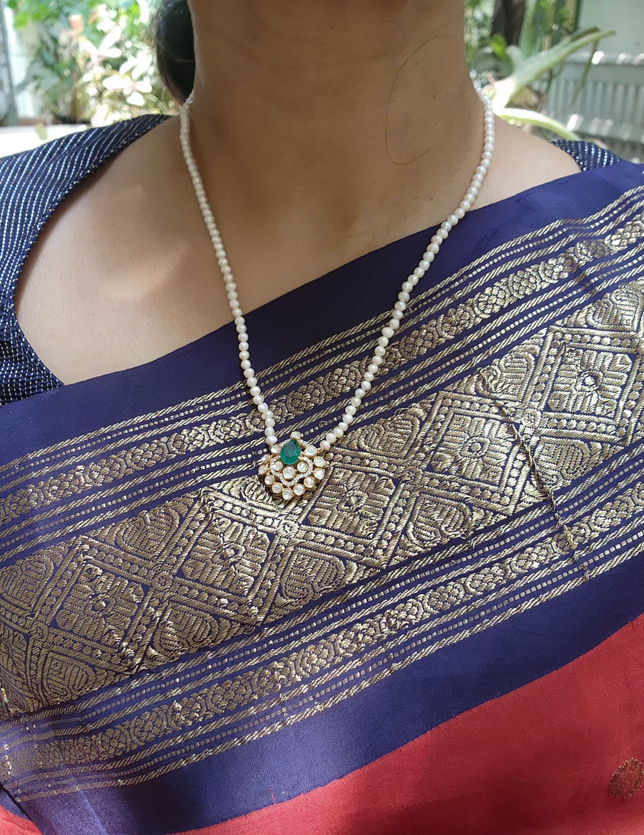 Moissanite pendant with pearls mala-Silver Neckpiece-PL-House of Taamara