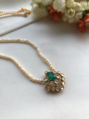 Moissanite pendant with pearls mala-Silver Neckpiece-PL-House of Taamara