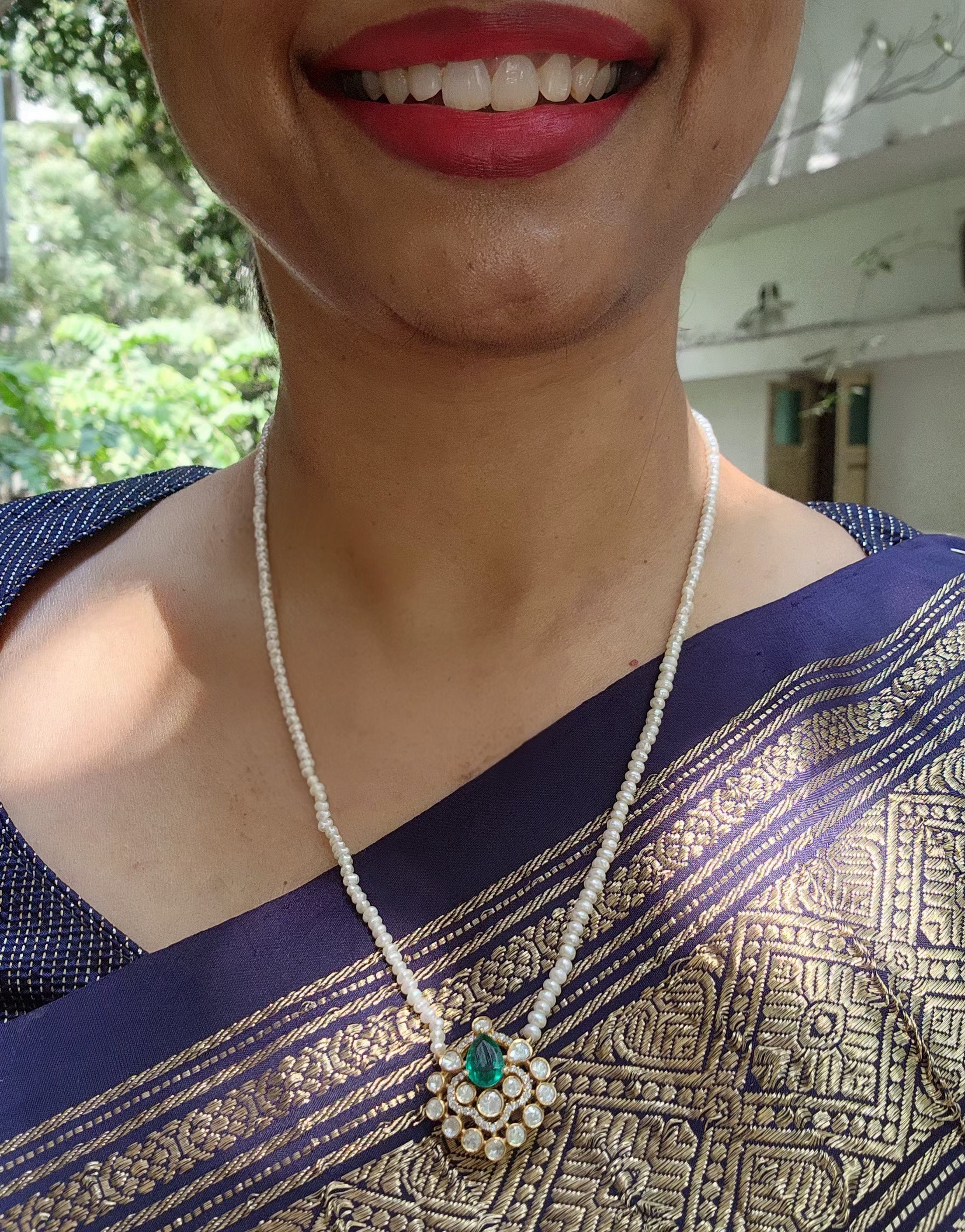 Moissanite pendant with pearls mala-Silver Neckpiece-PL-House of Taamara