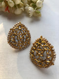 Mother of pearl oval earrings with kundan-Earrings-PL-House of Taamara