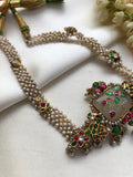 Moti patti necklace with agate & semi precious kundan stones-Silver Neckpiece-PL-House of Taamara