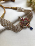 Moti patti necklace with agate & semi precious stones-Silver Neckpiece-PL-House of Taamara