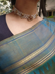 Moti patti necklace with kundan motifs-Silver Neckpiece-PL-House of Taamara