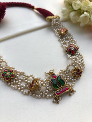 Moti patti necklace with kundan motifs-Silver Neckpiece-PL-House of Taamara