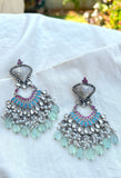 Multi colored crystals, pearls and Fluorite statement earring-Silver earrings-EZ-House of Taamara