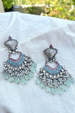 Multi colored crystals, pearls and Fluorite statement earring-Silver earrings-EZ-House of Taamara