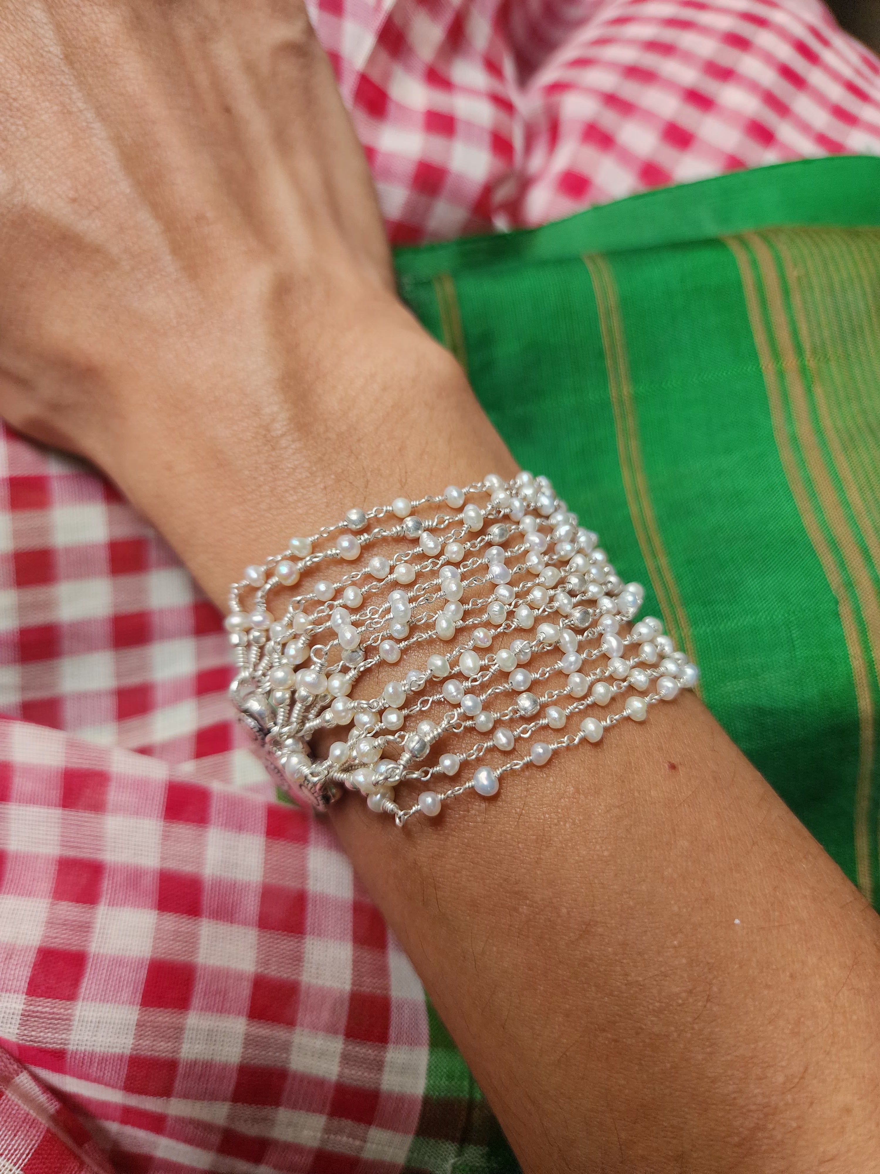 Multi layer Pearl clasp bracelet-Silver Bracelet-CI-House of Taamara
