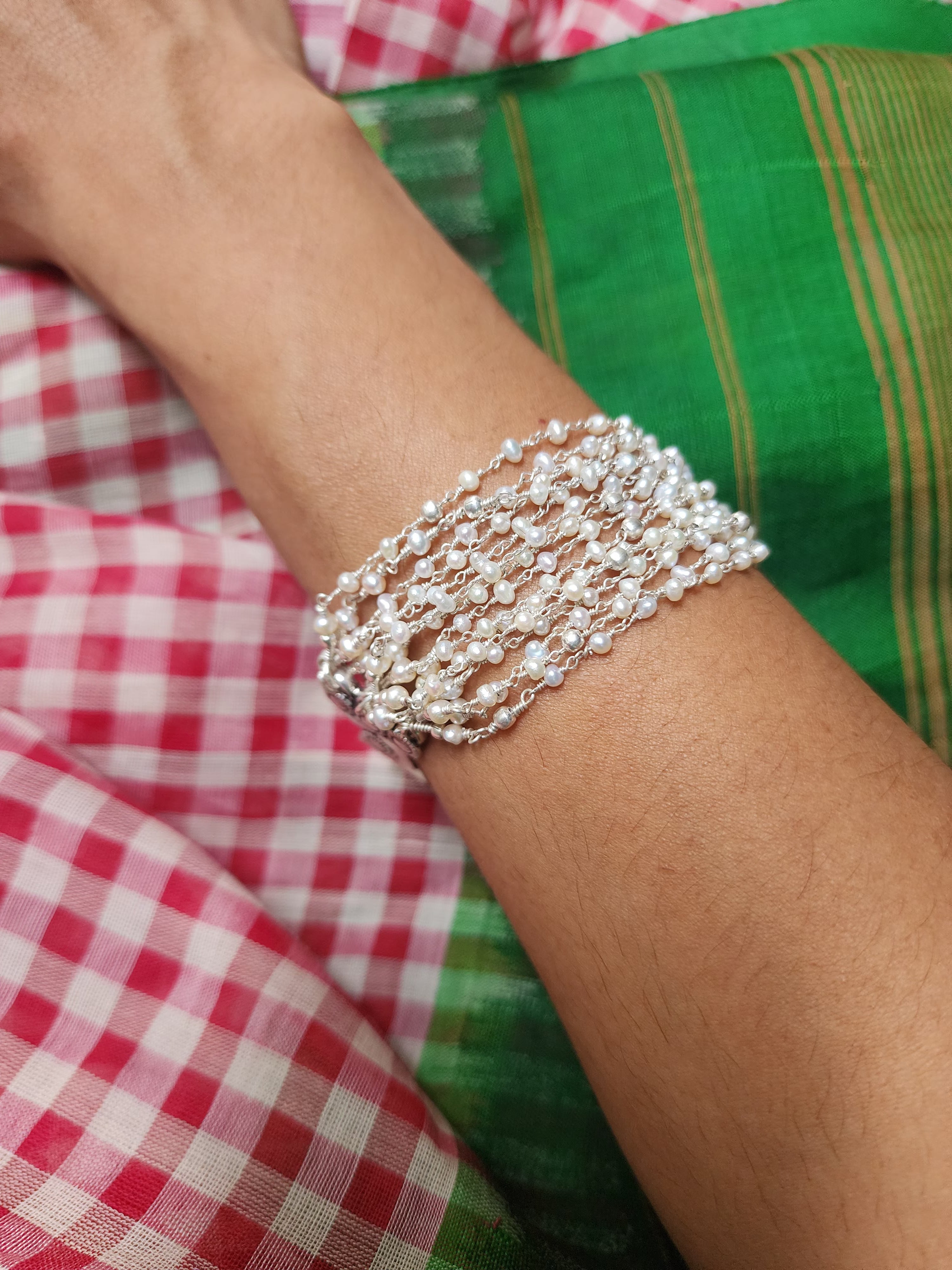 Multi layer Pearl clasp bracelet-Silver Bracelet-CI-House of Taamara