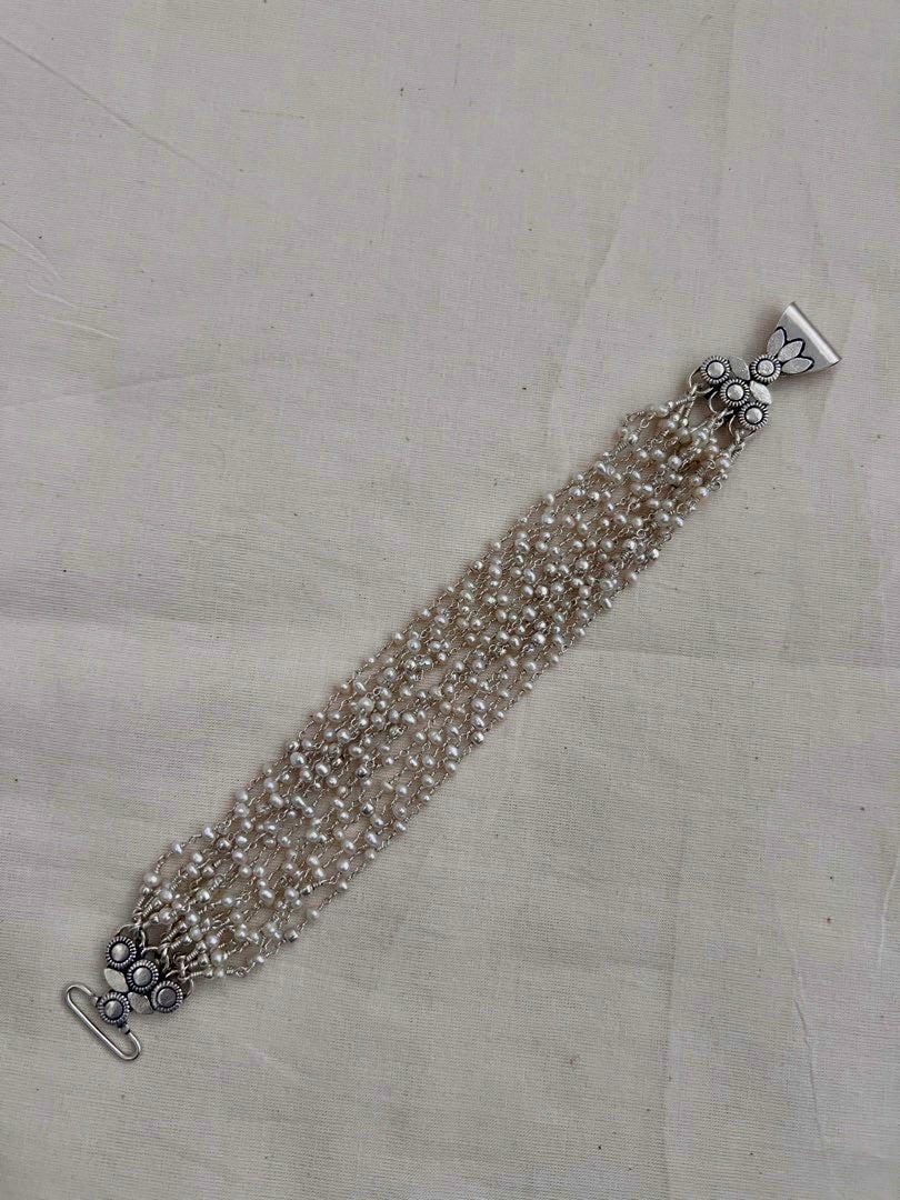 Multi layer Pearl clasp bracelet-Silver Bracelet-CI-House of Taamara