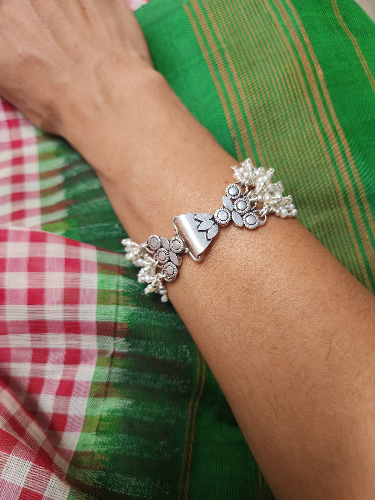 Multi layer Pearl clasp bracelet-Silver Bracelet-CI-House of Taamara