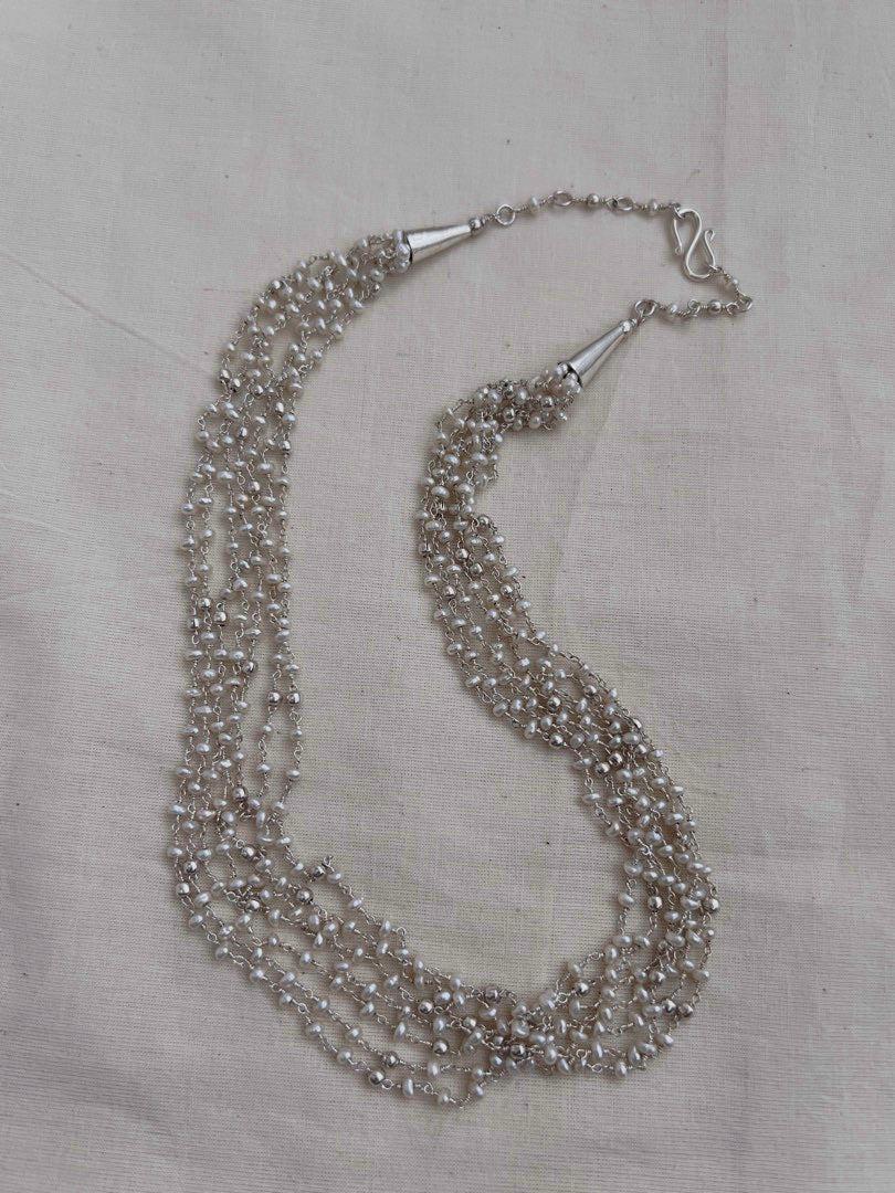 Multi layer pearls bunch chain-Silver Neckpiece-CI-House of Taamara
