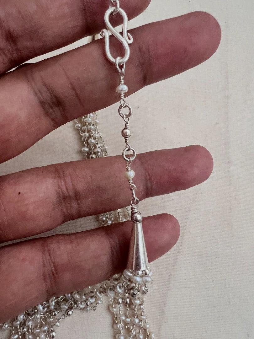 Multi layer pearls bunch chain-Silver Neckpiece-CI-House of Taamara