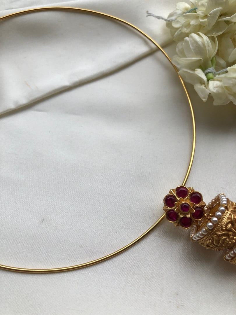 Antique style thodu flower with jhumka pendant and hasli