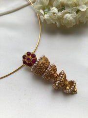 Antique style thodu flower with jhumka pendant and hasli