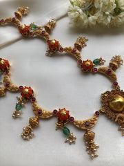 Antique polish necklace with coral and pearls bunch