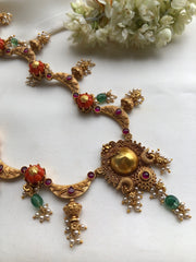 Antique polish necklace with coral and pearls bunch